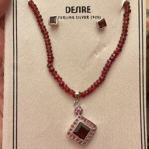 Sterling Silver 925 Ruby/Red Garnet Necklace Earrings set New